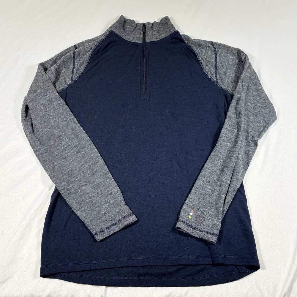 Smartwool 1/4 Zip Pullover Mens Large Blue Gray 100% Merino Wool SW0NP616